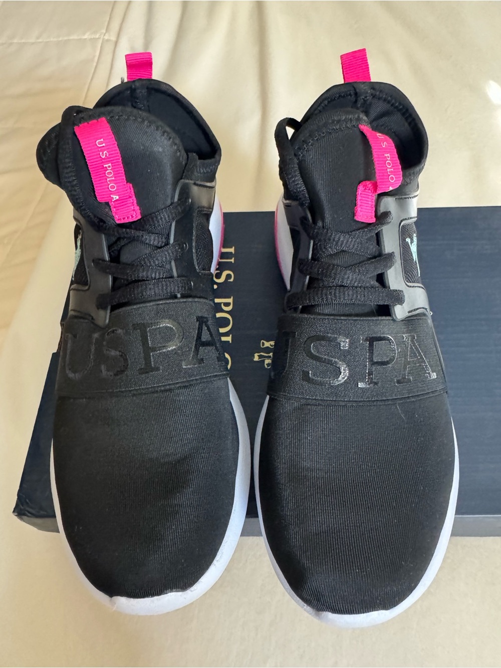 U.S. Polo Assn. Women's Black Knit Sneakers with Pink Accents size 6.5